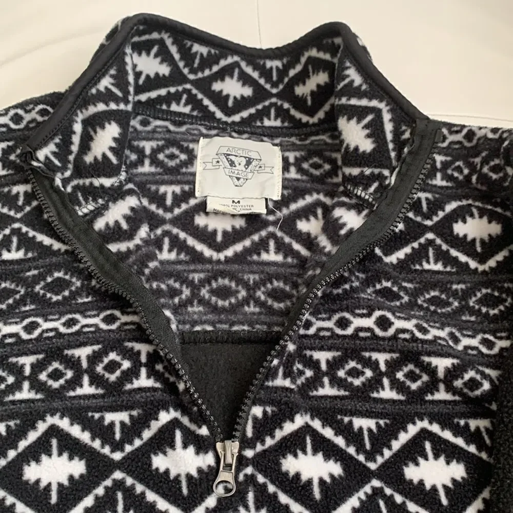 Arctic Image Fleece Black White 3/4 Zip Men’s Sweater Pullover Size M